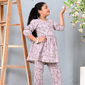 Printed Kurta Set Kids Dress for Girls - Pink