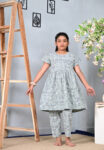 Printed Kurta Set Kids Dress for Girls - Grey