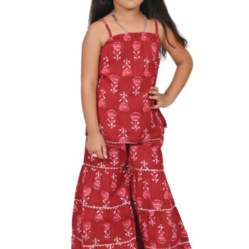 Traditional Dress for Girls - Cotton Maroon