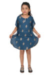 Printed Kaftan Kurti Kids Dress for Girls - Rayon Teal Blue
