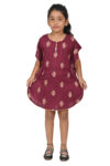 Printed Kaftan Kurti Kids Dress for Girls - Rayon Maroon