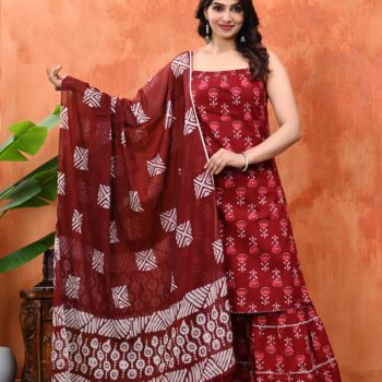 Sleeveless Anarkali Kurta Set for Women | Maroon