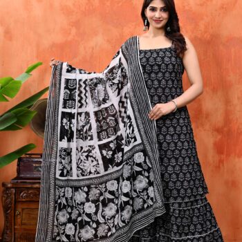 Sleeveless Anarkali Kurta Set for Women | Black Leaf