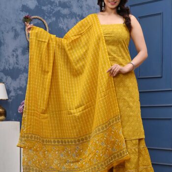 Sleeveless Anarkali Kurta Set for Women | Yellow
