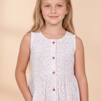 Cotton Long Frocks for Kids Girls | Dot Printed White