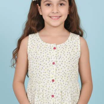 Cotton Long Frocks for Kids Girls | Printed Green