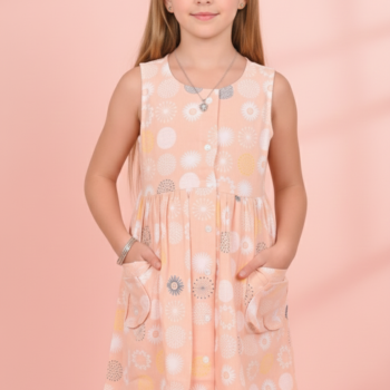 Cotton Long Frocks for Kids Girls | Printed Orange