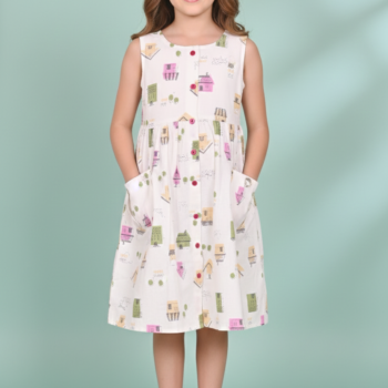 Kids Cotton Long Frocks for Kids Girls | Printed White