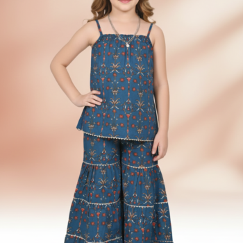 Traditional Dress for Girls - Cotton Teal Blue