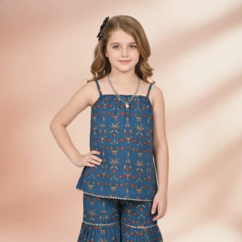 Traditional Dress for Girls - Cotton Teal Blue