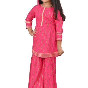 Traditional Dress for Girls - Rayon Golden Pink