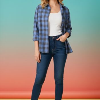 Women Cotton Formal Shirts for Women | Blue Checked
