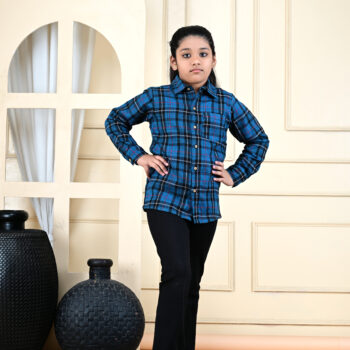 Kids Dress for Girls | Checked Cotton Shirts for Girls - Dark Blue