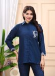 Cloth Bites Cotton Formal Embroidery Shirts for Women | Blue