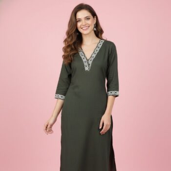 Cloth Bites Women Ethnic Motifs Embroidered Regular Thread Work Kurta with Trousers | GREEN