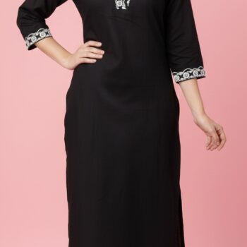 Women Ethnic Motifs Embroidered Regular Thread Work Kurta with Trousers | BLACK