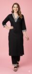 Women Ethnic Motifs Embroidered Regular Thread Work Kurta with Trousers | BLACK