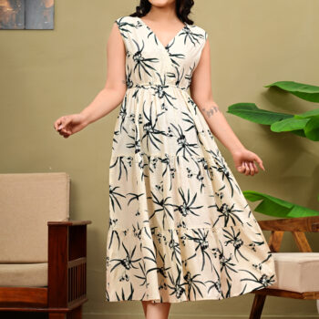 Western Dress for Women Full Length One Piece Floral Print Wrap V Neck | A-Line Fit & FlareDress for Girls & Ladies