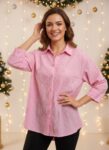 Cloth Bites Cotton Formal Embroidery Shirts for Women | Pink