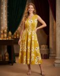 Western Dress for Women Full Length One Piece Floral Print Wrap V Neck | A-Line Fit & Flare Long Dress for Girls & Ladies