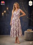 Women Full Length One Piece Floral Print Wrap V Neck | Vacation & Outing Dress for Girls & Ladies
