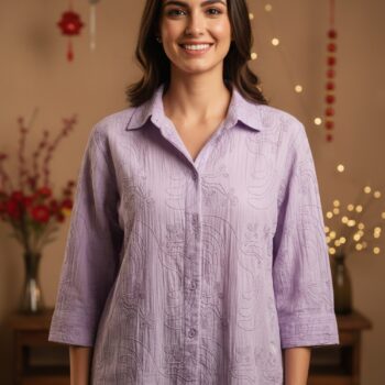 Cloth Bites Cotton Formal Embroidery Shirts for Women | Purple
