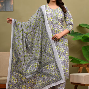 Cloth Bites Women Floral Printed Regular Pure Cotton Kurta with Trousers & With Dupatta