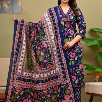 Cloth Bites Women Floral Printed Regular Pure Cotton Kurta with Trousers & With Dupatta