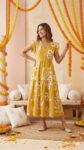 Western Dress for Women Full Length One Piece Floral Print Wrap V Neck | A-Line Fit & Flare Long Dress for Girls & Ladies