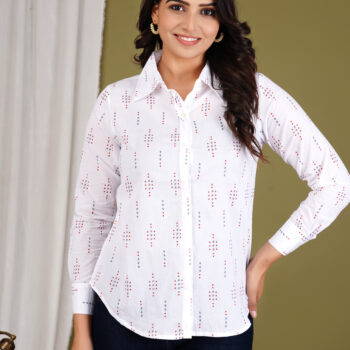 Cloth Bites Cotton Formal Shirts for Women | White
