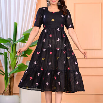 Women Embroidered Fit & Flare Midi Dress | Black