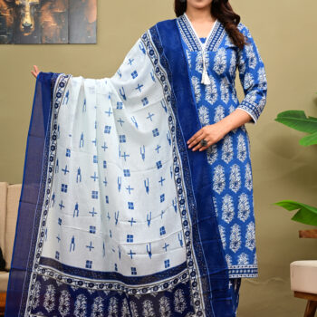 Cloth Bites Women Floral Printed Regular Pure Cotton Kurta with Trousers & With Dupatta