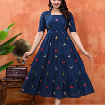 Women Embroidered Fit & Flare Midi Dress | Blue
