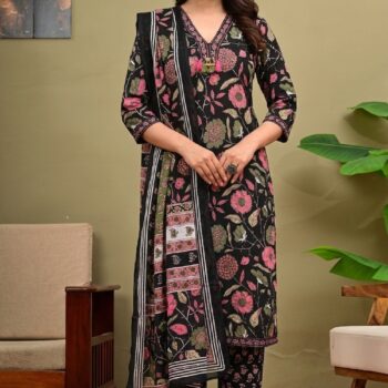Cloth Bites Women Floral Printed Regular Pure Cotton Kurta with Trousers & With Dupatta (Copy)