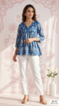 Women Printed Print Ethnic Cotton Top | Blue